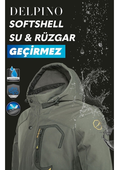 Delpino Su Ve Rüzgar Geçirmez Kürklü Softshell Erkek Mont-Siyah