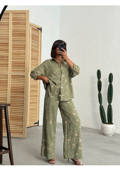 Verymoda Nakışlı Pantolon F1900 Haki Dsn2