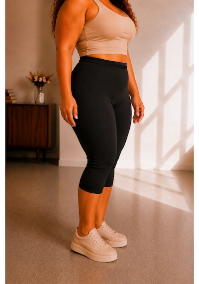 Sngl Tekstil Büyük Beden Kadın Tayt Kapri 3xl 4xl 5xl 6xl 7xl 8xl Siyah