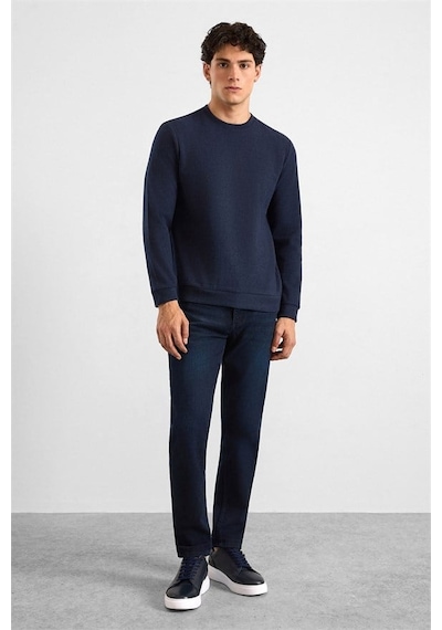 Süvari Lacivert Regular Düz Baskısız Selanik Bisiklet Yaka Sweatshirt Ssw2013700003-m09