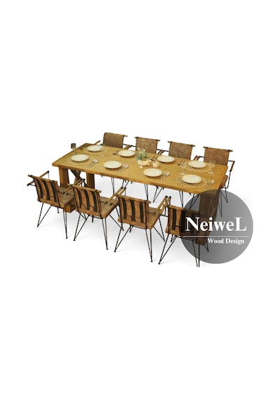 Neiwel Leis Doğal Ahşap Yemek Masası-80-240 Açık Ceviz