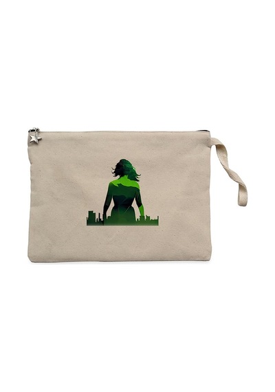 She Hulk City Krem Clutch Astarlı Cüzdan / El Çantası Krem