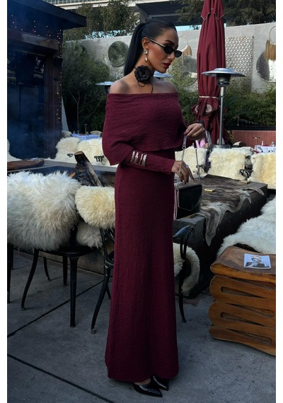 Lijuri Madonna Yaka Premimum Elbise 2828 R2-a-k2 Bordo