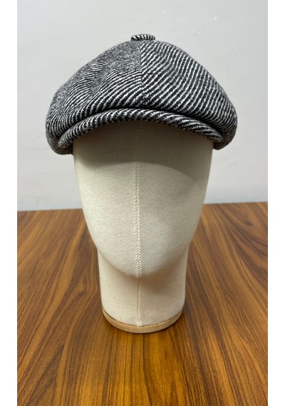 Hamze Peaky Blinders Model İngiliz Tarz Kaşe Kumaş Çizgili Kasket Şapka Siyah