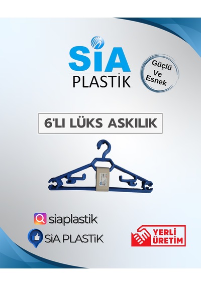 Sia Plastik Lüks Askı - 6 Adet Mavi