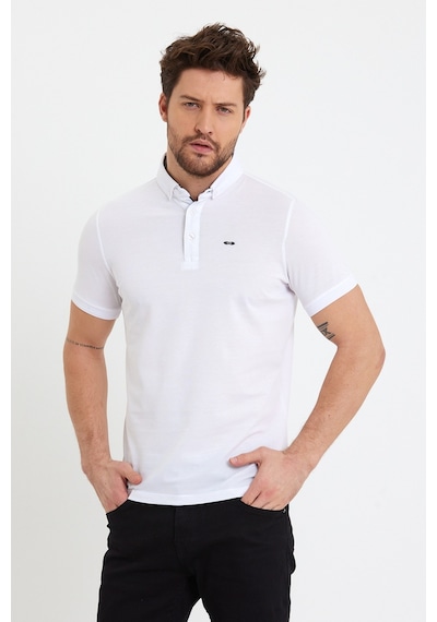 Jeus Erkek Pike Lacoste Kumaş Yakalı Beyaz Tshirt