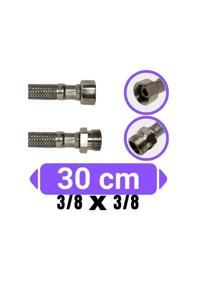 3/8x3/8 Nipelli Flex Hortum Bağlantı Flexi Dişi-erkek Oynar Rakor : 3/8 X 3/8 30 Cm