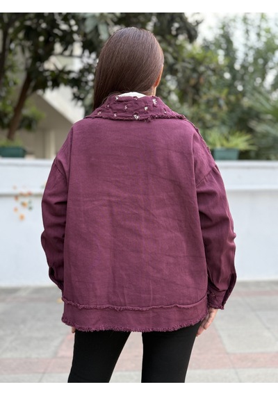 İtalyan Pullu Gabardin Ceket Bordo 50 Bedene Kadar
