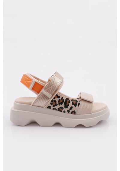 Dgn 3527 Kadin Leopar Desenli Kalin Taban Sandalet 3527-2027-R0171 Bej