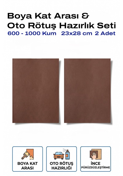 600-1000 Kum Tabaka Zımpara 23x28 Cm 2 Adet Boya Kat Arası Ve Oto Rötuş Seti