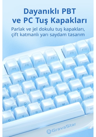 Gravastar Mercury K1 Rgb Kablosuz Mekanik Gaming Klavye, Alüminyum Çerçeveli, İngilizce Q, Special E