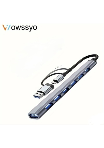 Wowssyo 7'nin 2'si Usb 3.0+usb 2.0 Çoğaltıcı Hub Çoklayıcı Ce Sertifikalı Lisanslı 7 Port Hızlı Sağlam Metal