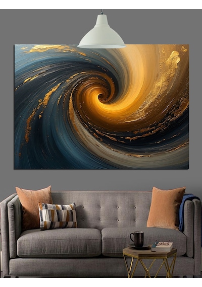 Altın Renklerde Soyut Spiral Girdap Dekoratif Kanvas - Mdf Ahşap Tablo