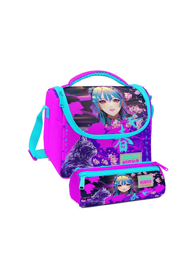 Coral High Mor Pembe Anime Kedi Desenli Kız Çocuk Isı Yalıtımlı Beslenme Çantası Ve Kalemlik Seti