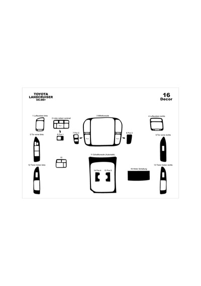 Toyota Land Cruiser Torpido Kaplama 1998-2003 16 Parça Piano Black