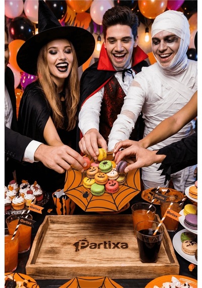Cadılar Bayramı Örümcek Ağı Turuncu Sekizgen Kağıt Tabak 23 Cm 8'li Paket - Halloween Parti Tabağı Çok Renkli