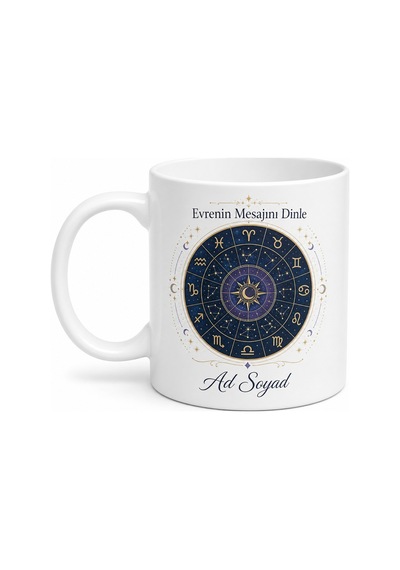 Astroloji Yıldız Haritası Burç Sembolleri Evrenin Mesajı Baskılı Porselen Kupa Bardak Hediye Beyaz / Çok Renkli