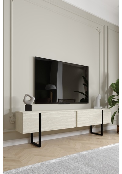 Serenity Metal Ayaklı Tv Ünitesi 180 Cm - Traverten Desen Traverten