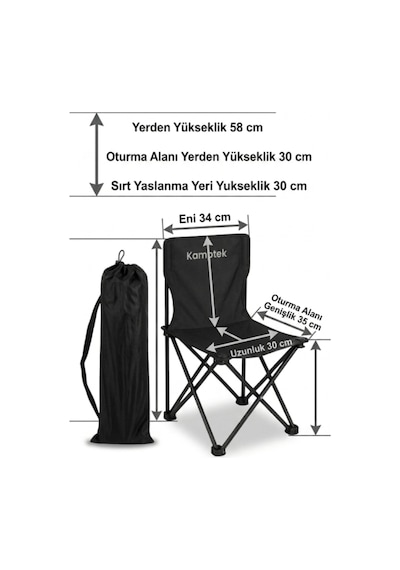 Kamptek Doğa Ve Balıkçı Sandalyesi - Yer Kaplamaz Mini Boy Tabure Telefon Koyma Cepli Sağlam Balıkçı Sandalye Tabure Siyah