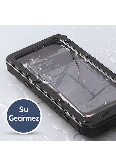 Motosiklet İçin Su Geçirmez Telefon Tutucu Ayna Bağlantılı Şarj Girişli Ve Kulaklık Girişli Beyaz - Siyah