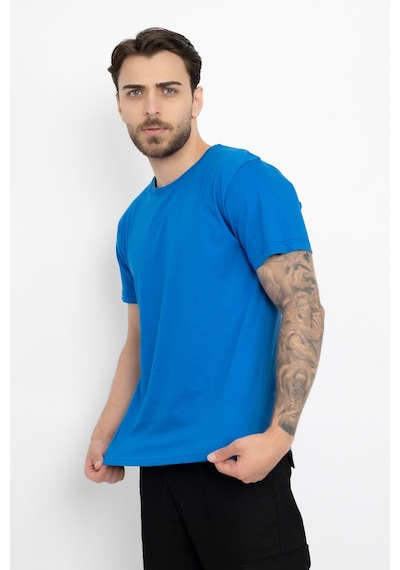 Dasüniforma Bisiklet Yaka Günlük Pamuklu Yumuşak Dokulu Comfort Fit Basic T-shirt Mavi