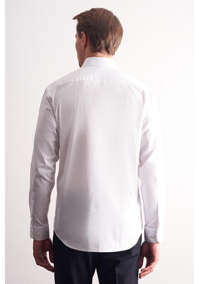 İmza Beyaz Yarım İtalyan Yaka Uzun Kol Premium Slim Fit Pamuklu Gömlek 1004255198 Beyaz
