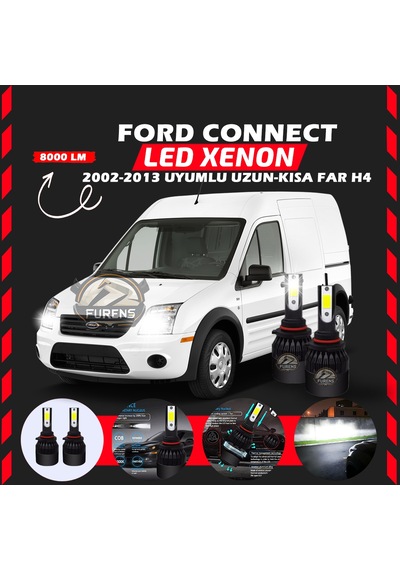 Ford Connect 2002-2013 Uzun - Kısa Far Uyumlu Şimşek Etkili Led Xenon Light Series H4