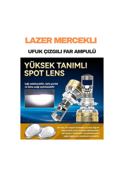 Opel Astra H 2004 - 2014 Kısa Ve Uzun Far Uyumlu Mercek Led Ufuk Çizgili Far Ampulü Led Şimşek Etkili