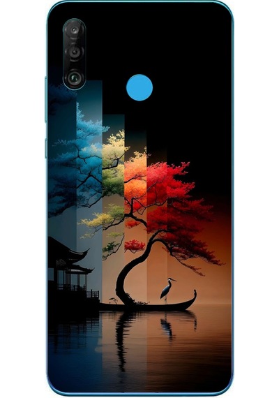 Huawei P30 Lite Uyumlu Dört Mevsim Ağaç Baskılı Silikon Kılıf Renkli