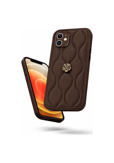 Apple İphone 11 Uyumlu Kılıf Zebana Camellia Deri Kılıf Kahverengi