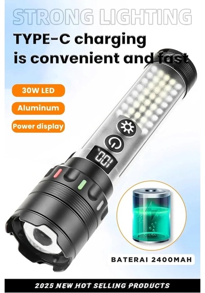 Tr Güçlü Taktik Led El Feneri Paweınuo Sdt53 3800lm, 35w, Yan Cob Aydınlatma Ve Type-c Şarj Özelliğine Sahip