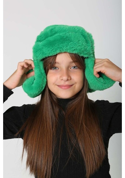 Çocuk Çıtçıtlı Kürklü Kulaklıklı Peluş Bere Şapka Rkş-ç-03 Benetton Yeşil