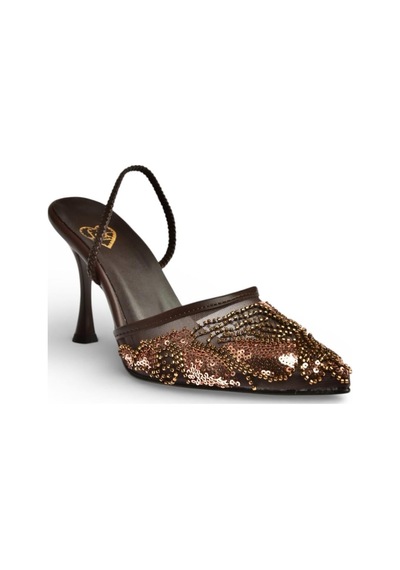 Fox Shoes Y726493615 Kahverengi File Pullu İşlemeli İnce Topuklu Ayakkabı Kahverengi
