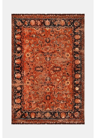 Asude Kilim Nostaljik Saçaklı Robot Süpürge Uyumlu Oturma Odası Salon Kolay Temizlenebilir Dokuma Hali Kiremit - Siyah