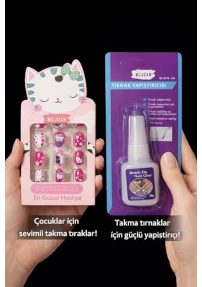 Sevimli Desenli Çocuk Takma Tırnak Seti Fırçalı Yapıştırıcılı, Kolay Takılan Renkli Tırnaklar, Kız Çocuklarına Özel Eğlenceli Manikür Ve Oyun Seti