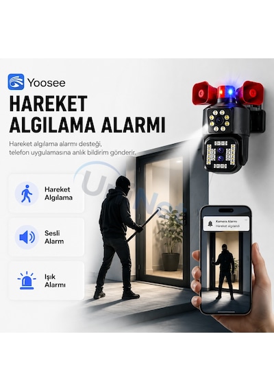 Uninet 6mp Çift Lensli Dış Mekân Güvenlik Kamerası 355 Ptz Döner Başlık, Siren, Polis Çakarı Ve Çift Yönlü Ses