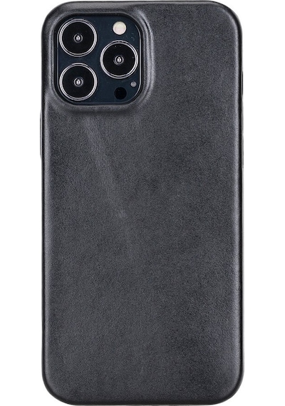 Apple Uyumlu iPhone 13 Pro Max Deri Arka Kapak Rock Rst1 Siyah