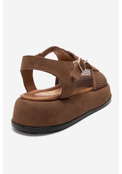 Luvi Shoes Lurelıa Taba Süet Hakiki Deri Fileli Kadın Sandalet