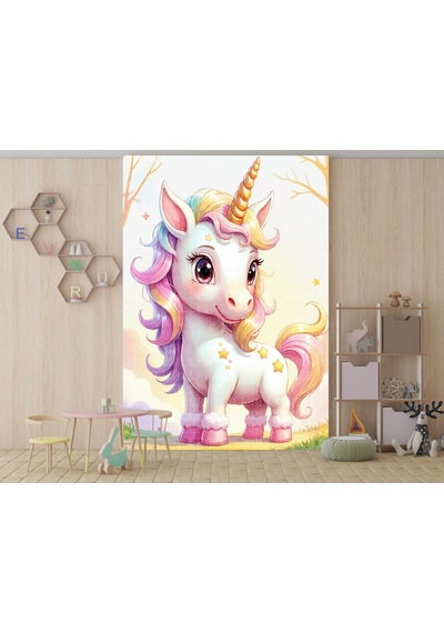 Büyülü Ormanda Unicorn Çocuk Odası Poster Duvar Kağıdı