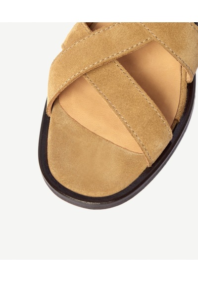 Yargıcı Çapraz Bantlı Kısa Topuklu Süet Sandalet 26ykay4014x 008 Camel