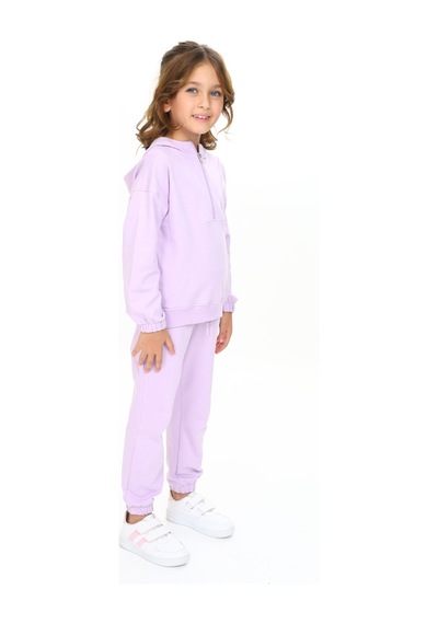 Toontoy Kids Toontoy Kız Çocuk Kapüşonlu Yarım Fermuar Detaylı Eşofman Takım Lila