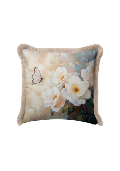 Çiçek Kelebek Desenli Saçaklı Yastık Kılıfı-sanatsal Floral Mavi Krem Vizon Püsküllü Kırlent Kılıfı Puslu Esinti Aura Çiçek Kelebek Desenli Saçaklı Yastık Kılıfı-sanatsal Floral Mavi Krem Vizon Püsküllü Kırlent Kılıfı Puslu Esinti Aura