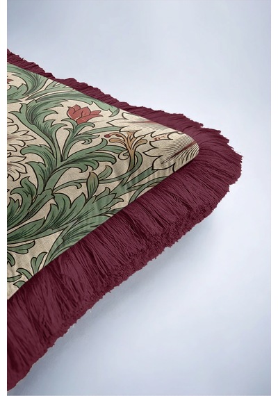 Vintage Çiçek Tasarımlı Saçaklı Yastık Kılıfı - Botanik Klasik Yeşil Bordo Püsküllü Kırlent Kılıfı Buzlu Rota Saten Vintage Çiçek Tasarımlı Saçaklı Yastık Kılıfı - Botanik Klasik Yeşil Bordo Püsküllü Kırlent Kılıfı Buzlu Rota Saten