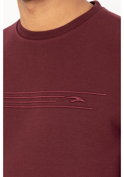 Maraton Sportswear Comfort Erkek Bisiklet Yaka Takma Kol Basic Bordo Sweatshirt 21836-bordo
