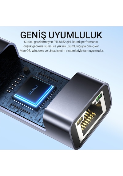 Veggieg Usb 2.0 100mbps Rj45 Lan Ethernet İnternet Çevirici Dönüştürücü