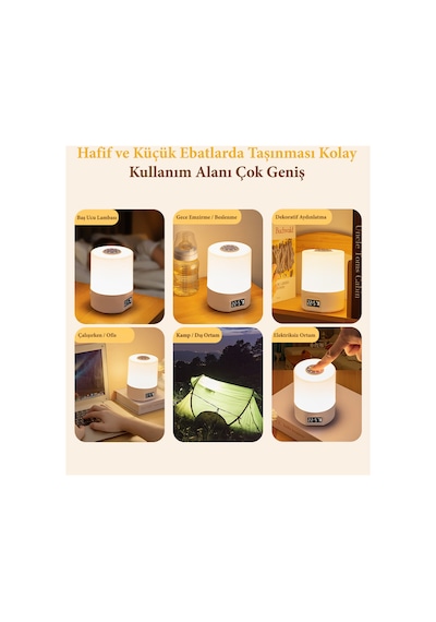 Gece Lambası Şarjlı Led Masa Lambası Uzaktan Kumandalı Dijital Saatli Beyaz Beyaz