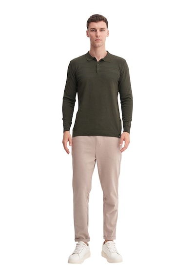 Cazador Slim Fit Viskon Karışımlı Basic Polo Yaka Kazak Haki