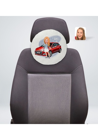 Kişiye Özel Plakalı Kadın Hyundai I20 Karikatürlü Yuvarlak Araç K
