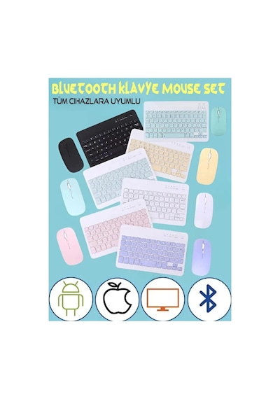 Bluetooth Kablosuz Klavye Ve Mouse Seti Kablosuz Klavye Renkli 150h Şarjlı