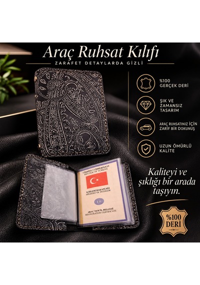 Gogo Hakiki Deri Oto Araç Ruhsat Kılıfı Craft Baskı